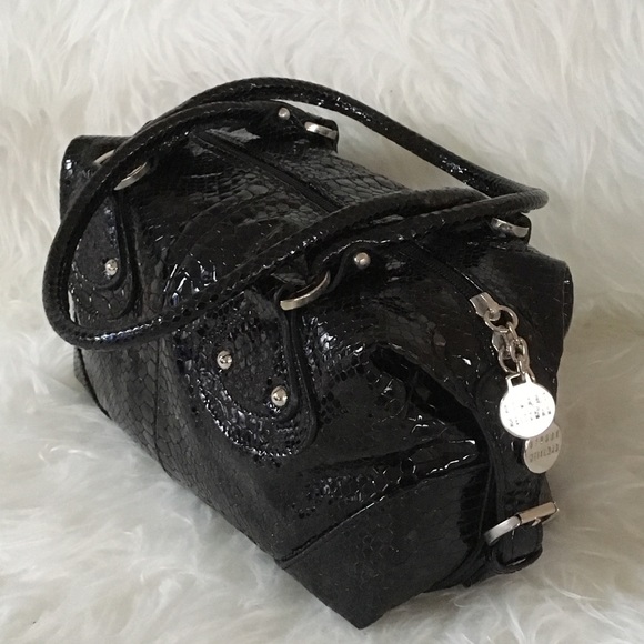New Stuart Weitzman Snake Patent Leather Black Bag - Picture 3 of 7